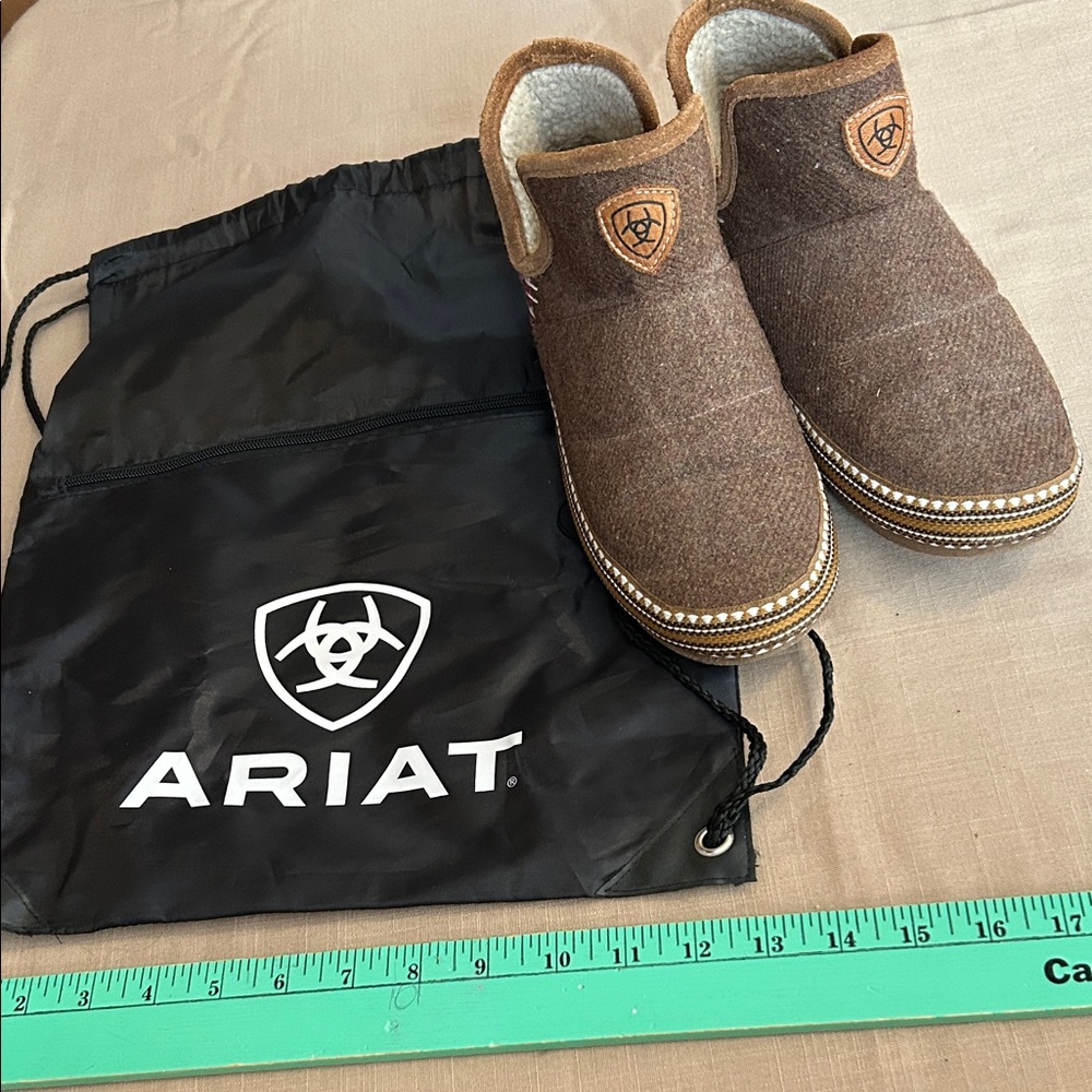 Ariat Brown Wool Slip-On Slippers  with Shearling Trim